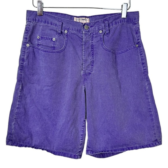 Vintage Guess Jeans Purple Denim High Rise Shorts 2 USA Made Bermuda Long - Picture 2 of 8